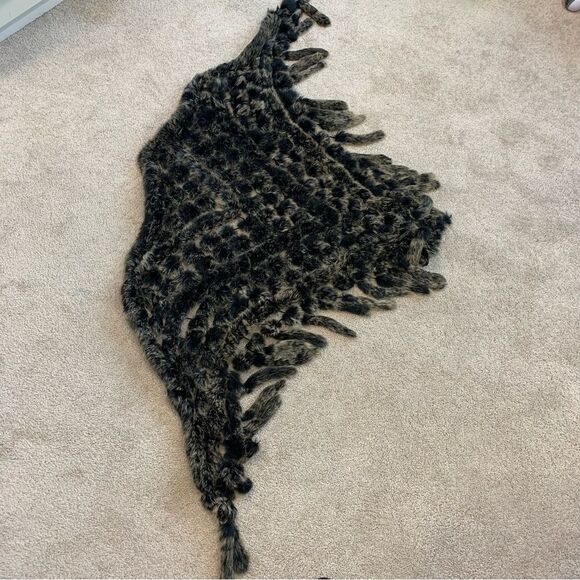 Brown black rabbit fur shawl poncho scarf winter fall - Picture 5 of 6